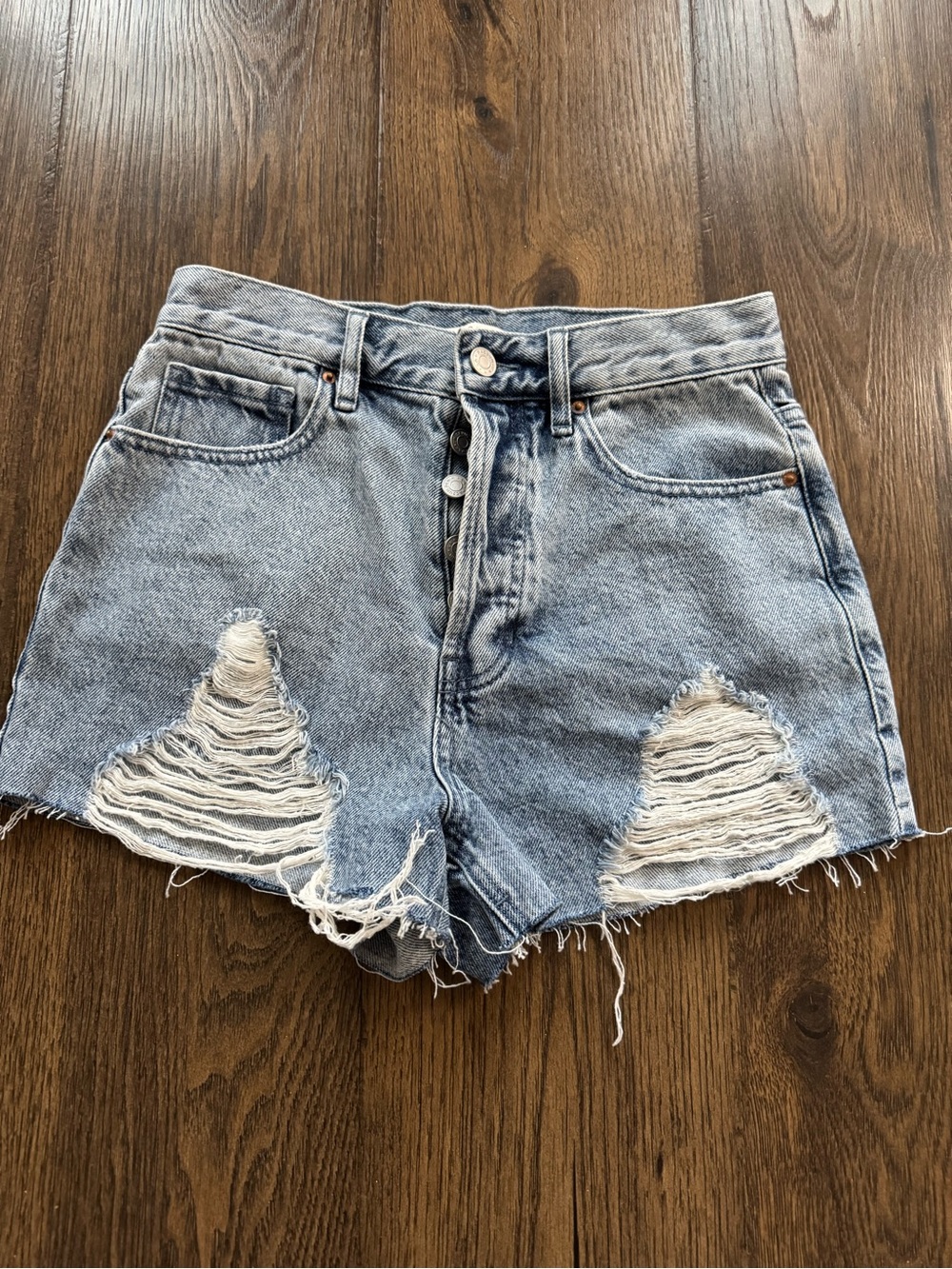 PacSun Light Blue Distressed High-Waist Jean Shorts